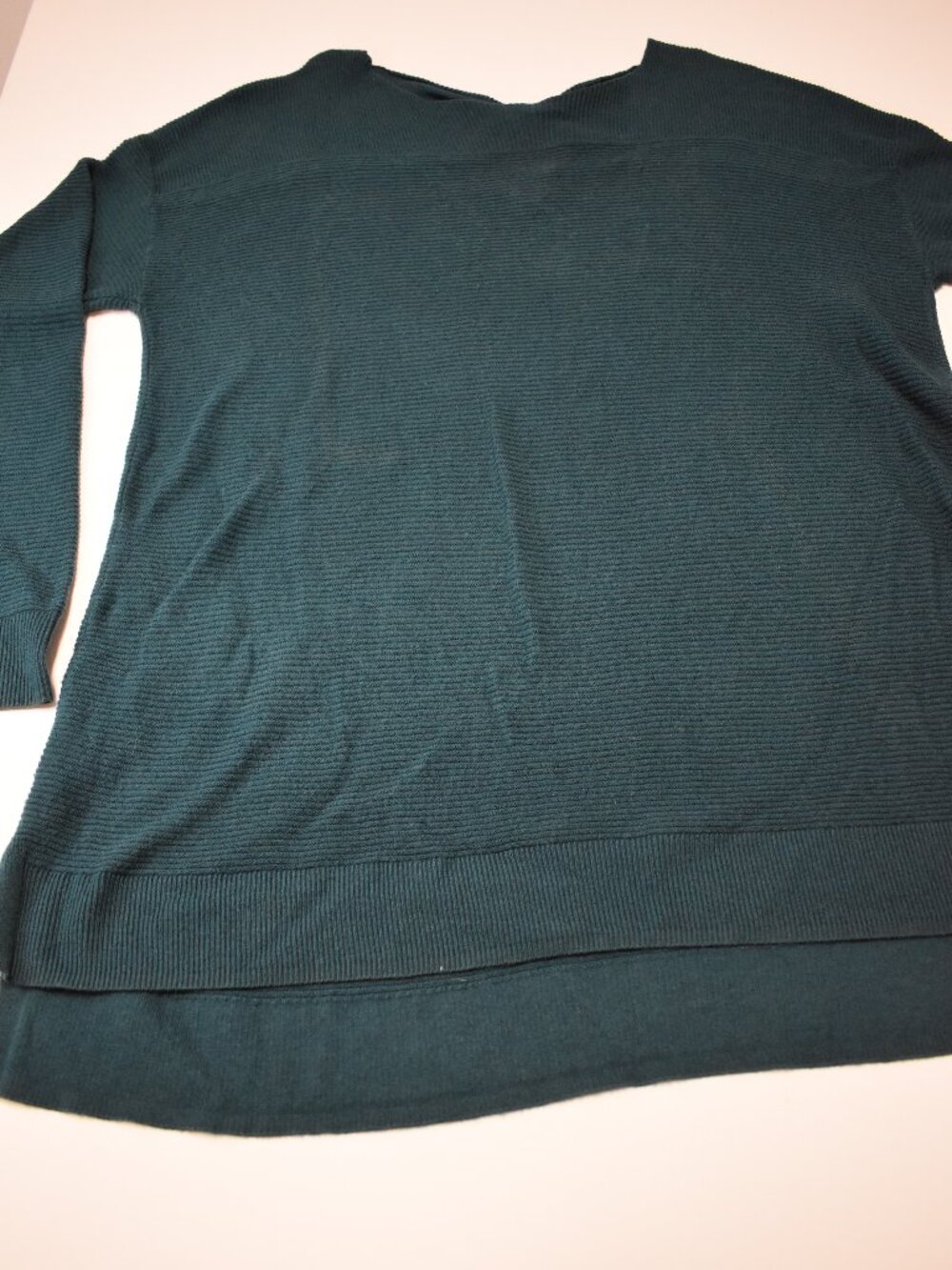 ELLE XXL Women's Dark Teal Green Knit Sweater Layered Hem Long Sleeve Keyhole